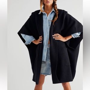 Worn once! Free People All I Need Cozy Hooded Kimono, Black, One-Size